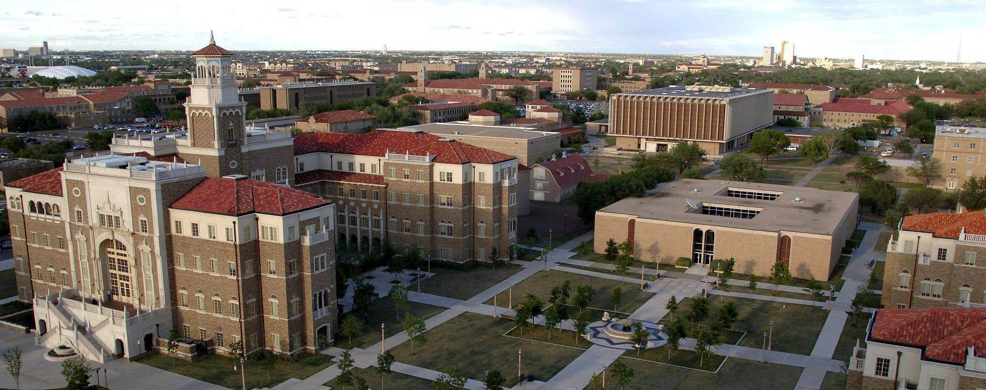 An arial view of Texas Tech University.