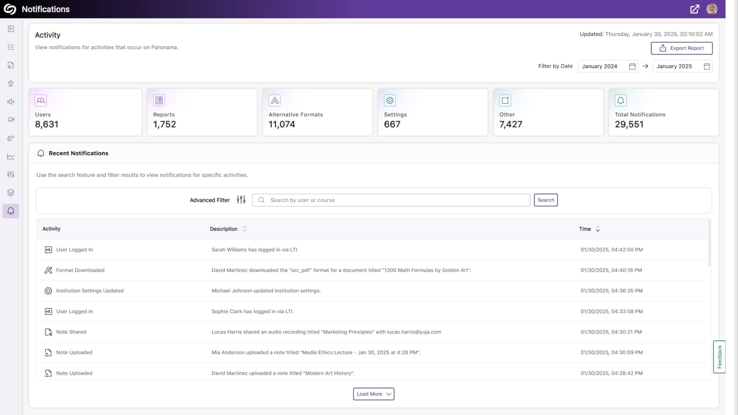 The new Activity page in YuJa Panorama, which comprehensive activity tracking and audit logging.