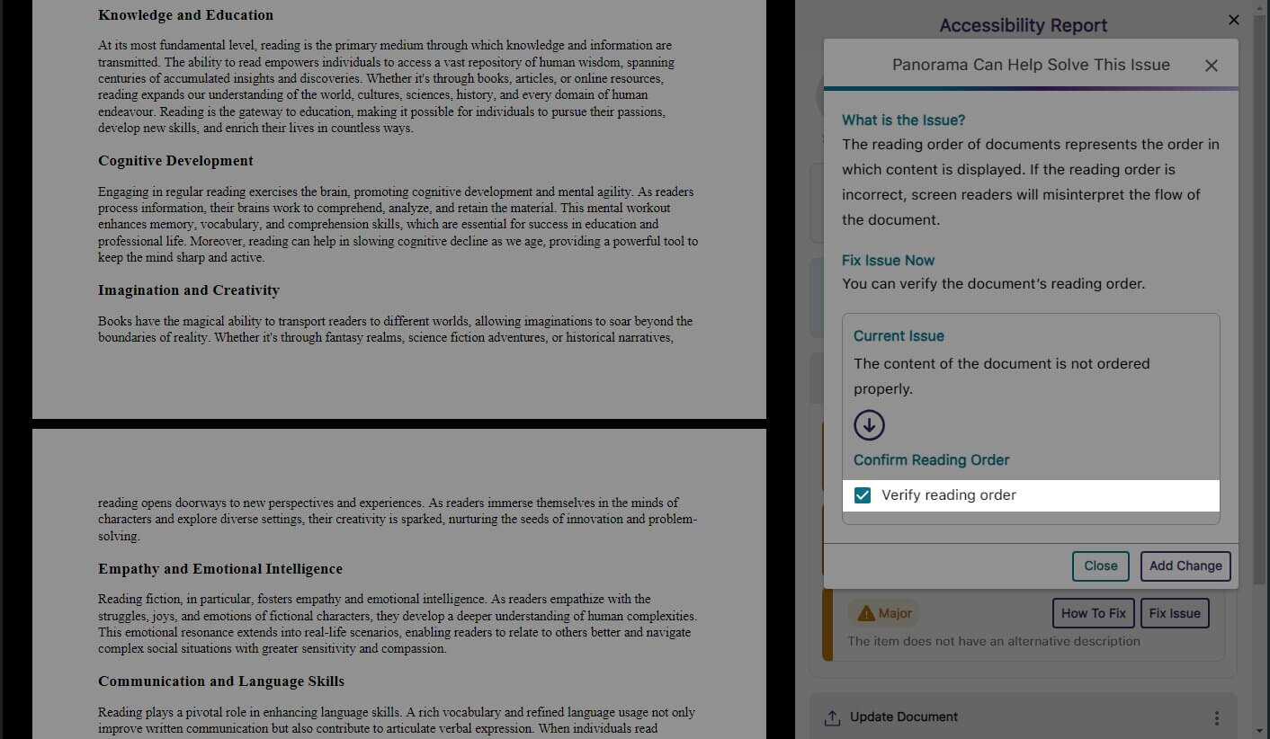 YuJa Manually Verify the Reading Order of Documents screenshot.