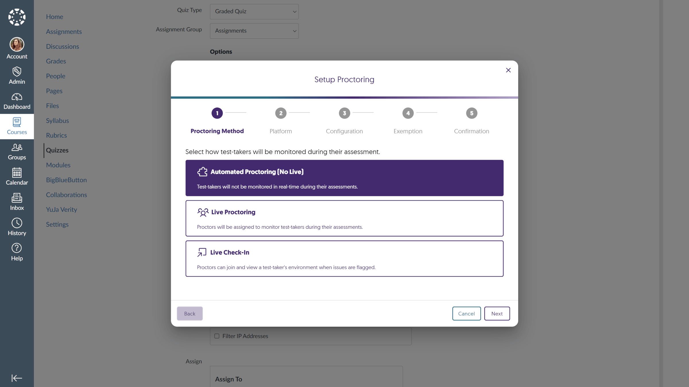 Setup proctoring in YuJa Verity.