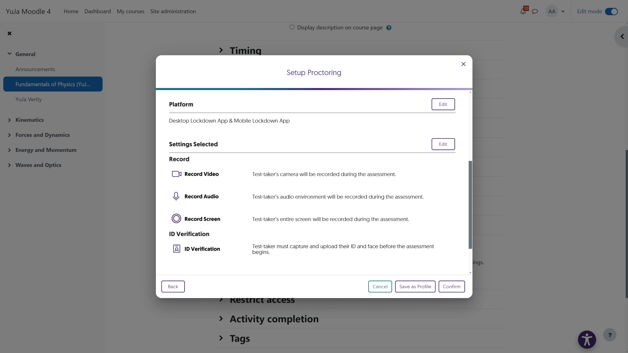 A screenshot of the YuJa Verity LTI integration within Moodle.