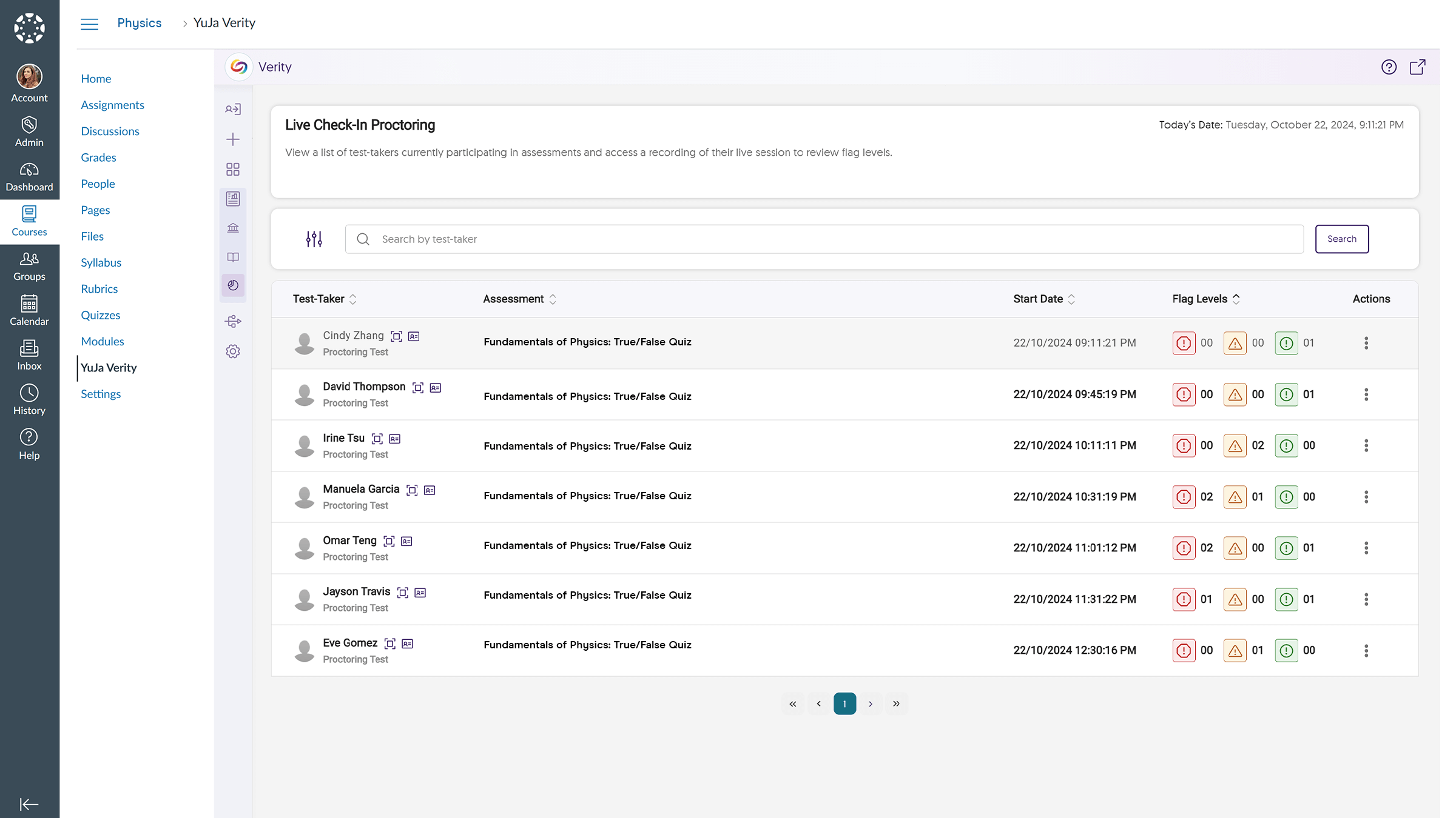 Proctoring Dashboard to view flagged events.