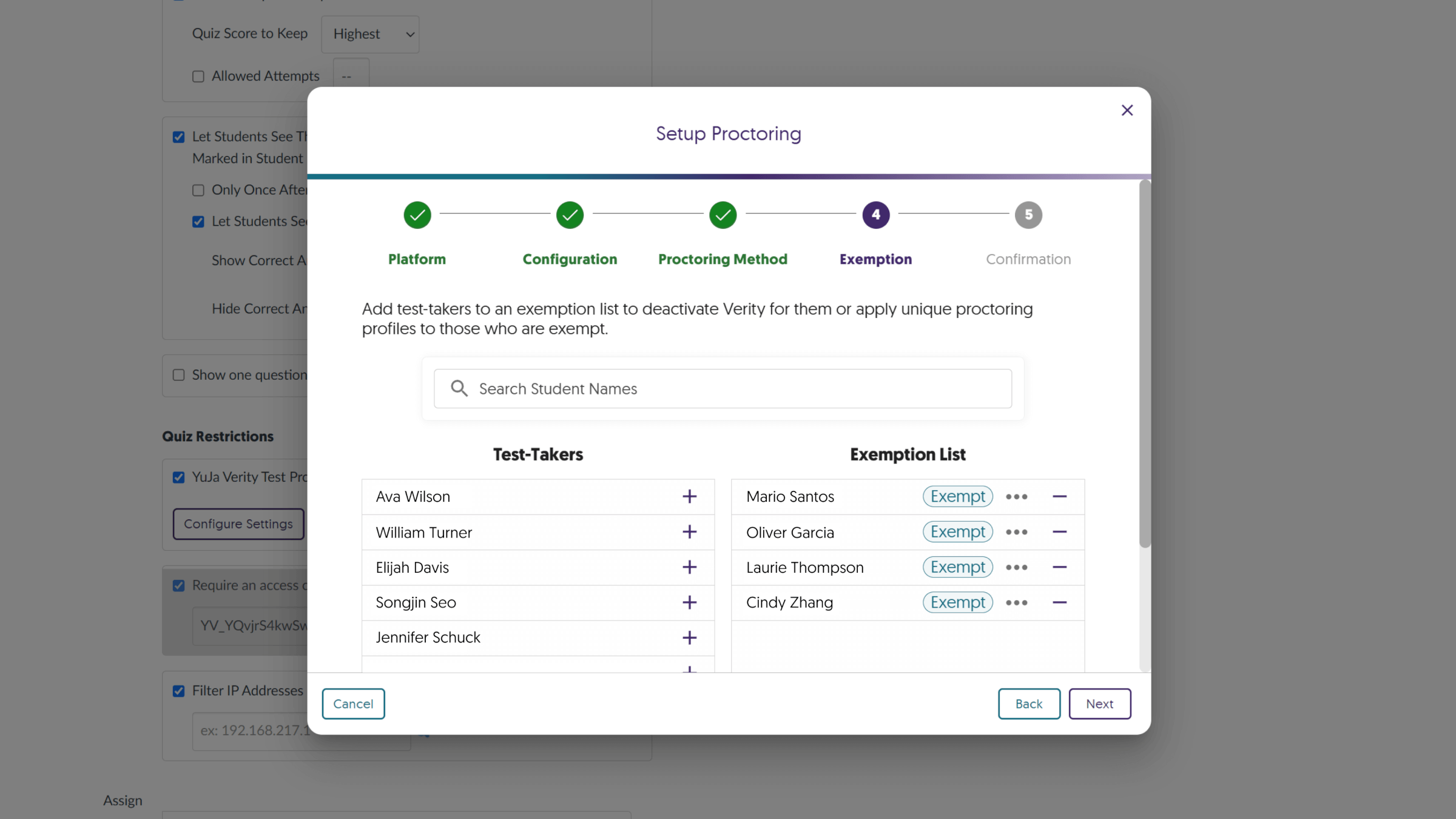 Customizable Proctoring Options to Exempt Students