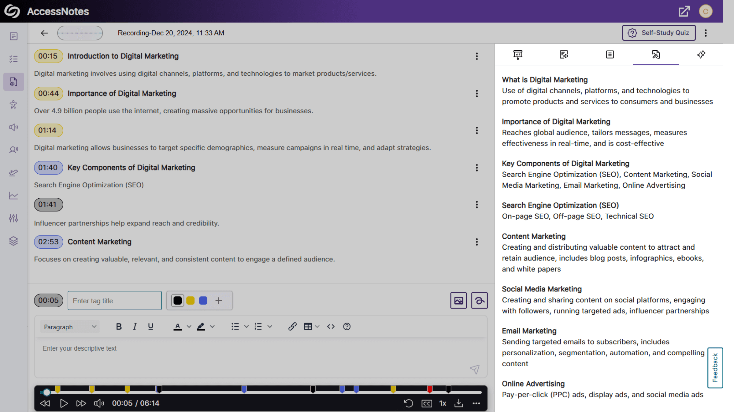 Screenshot of AccessNotes with AI Generated Transcript