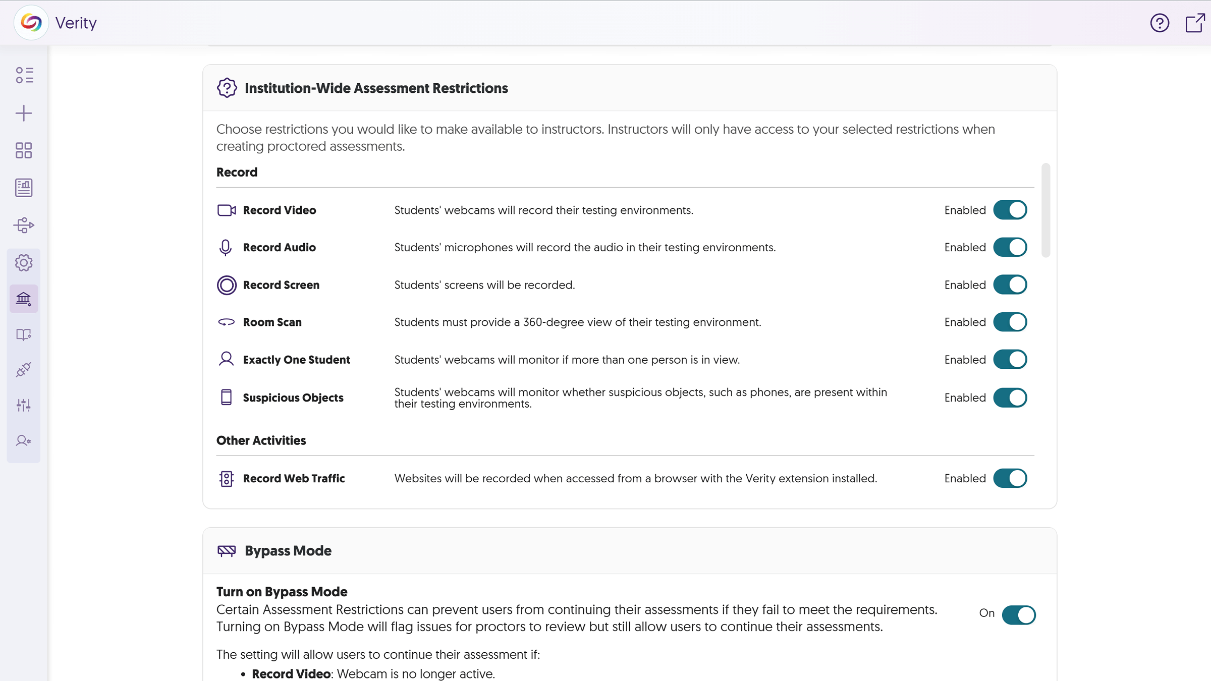 Insitution Wide Quiz Restrictions.