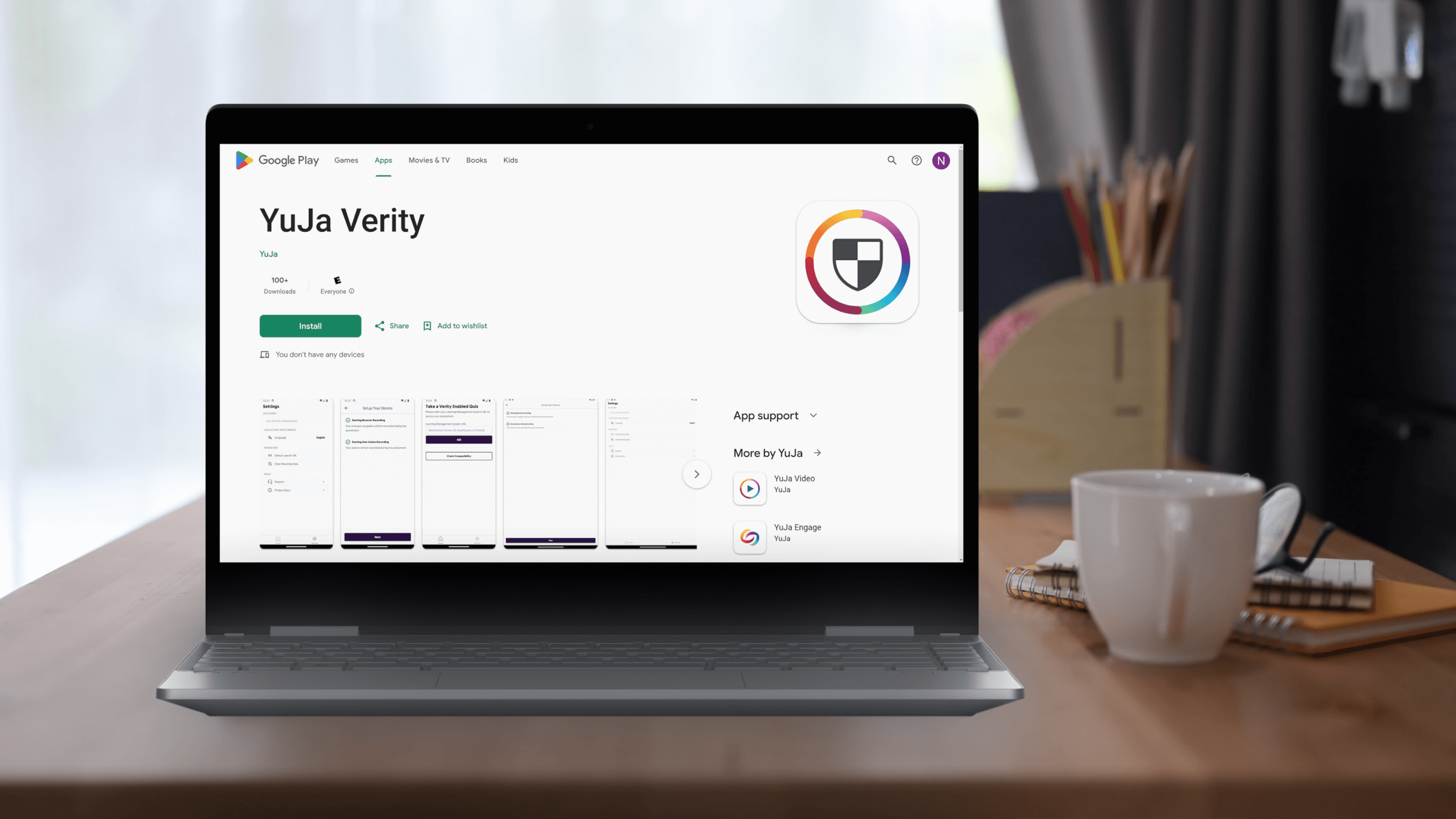 Chromebook with Android Playstore featuring YuJa Verity App