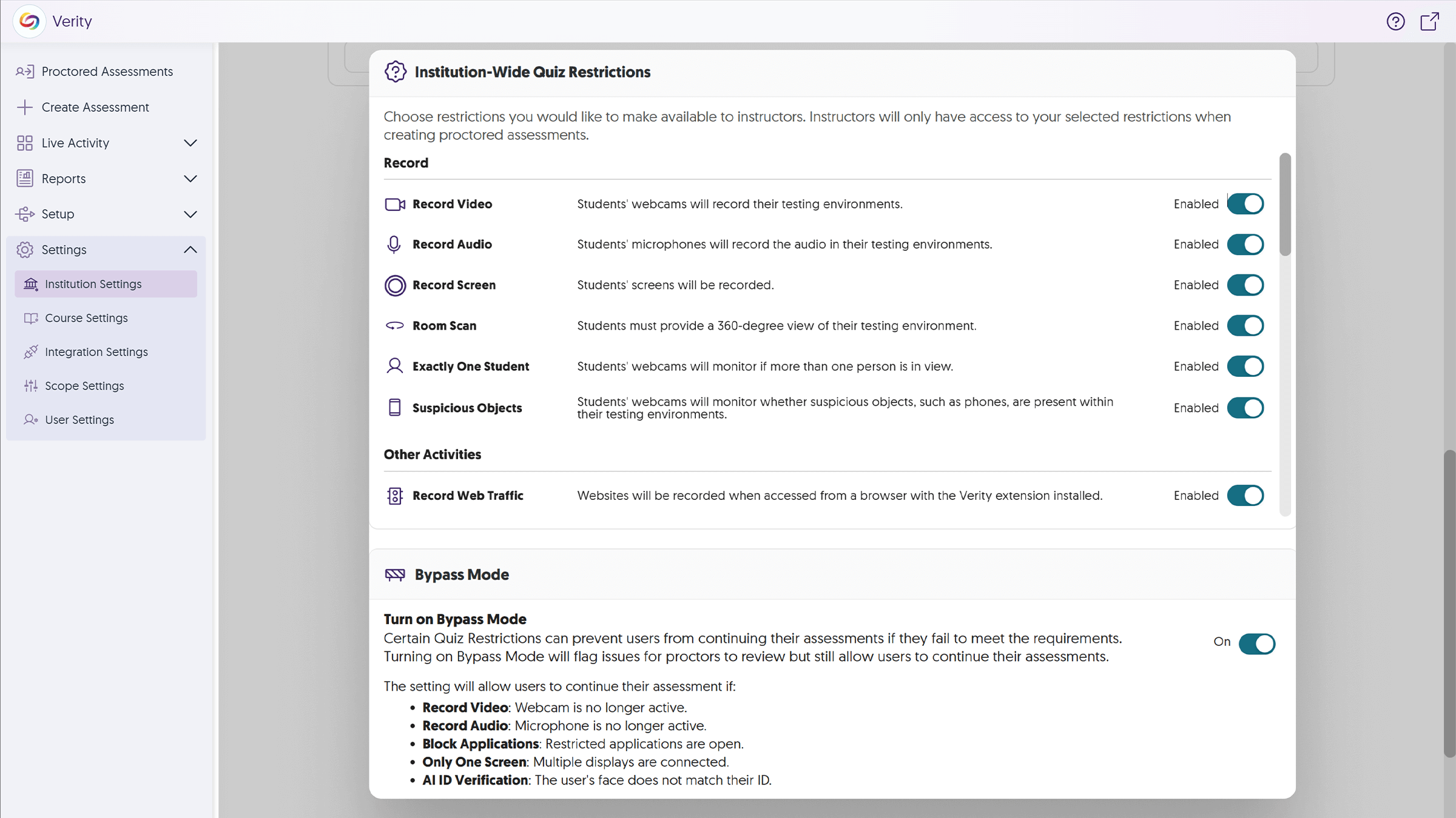 Institution-Wide Quiz Restrictions