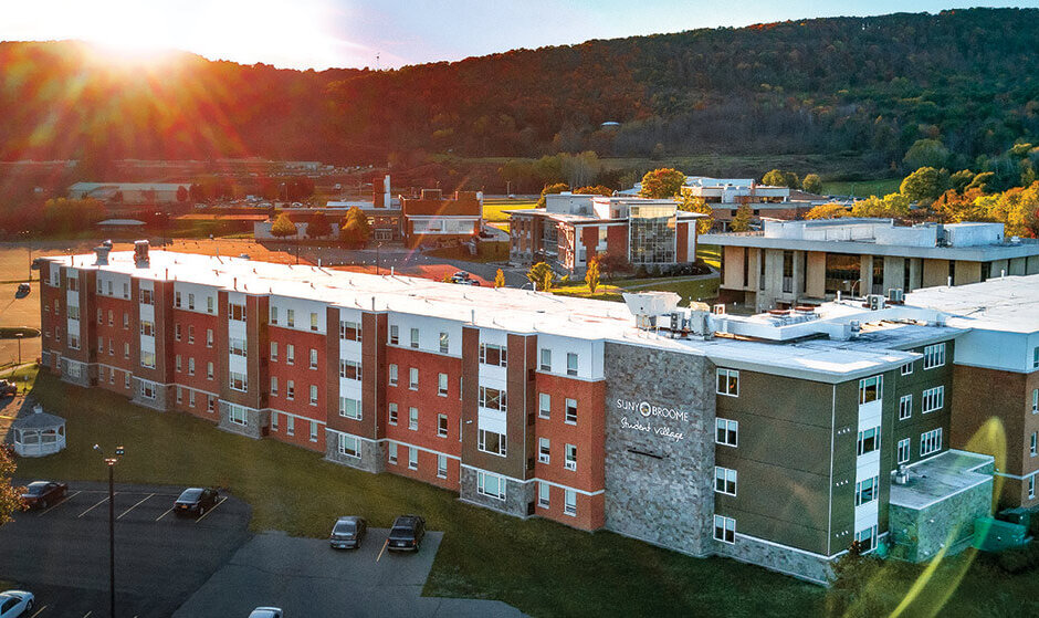 SUNY Broome Community College campus front view.