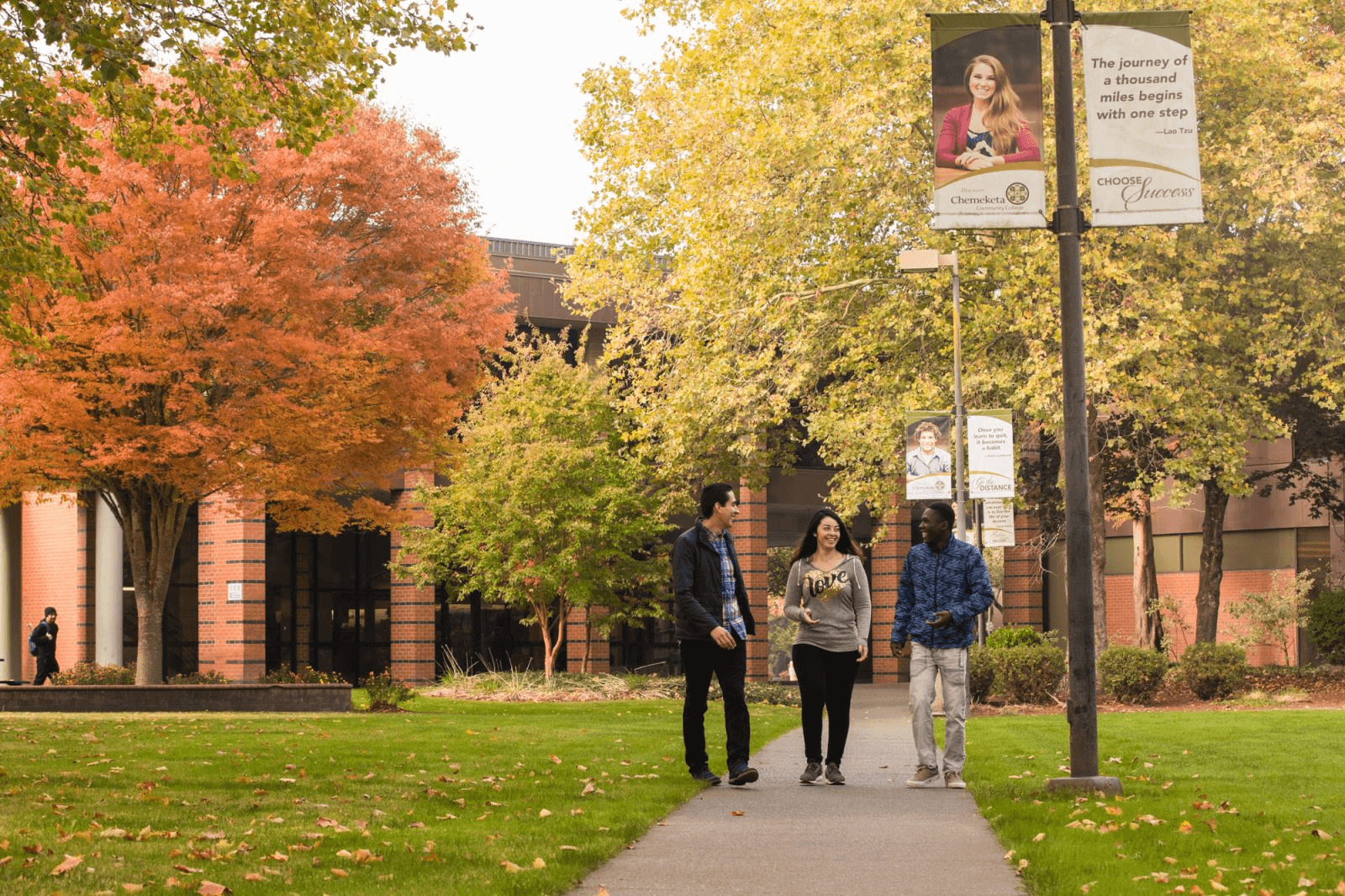 Chemeketa Community College students walking outside near the campus.