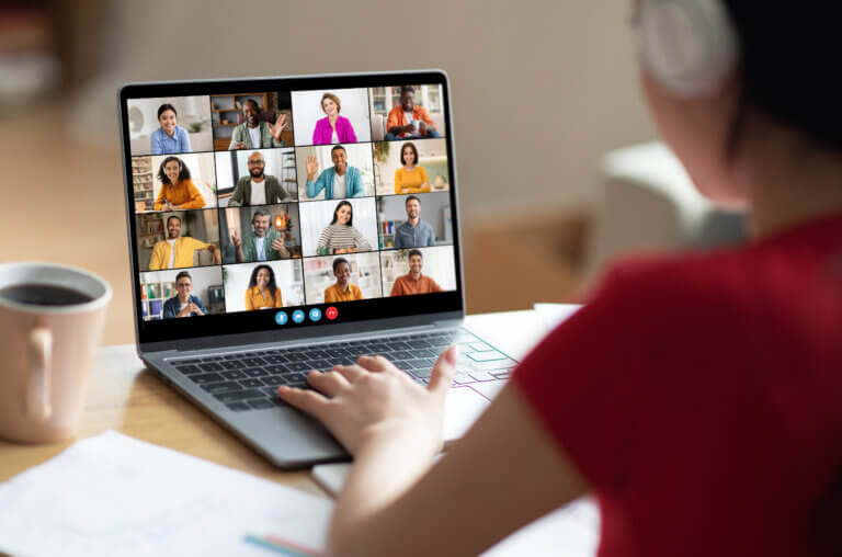 A woman hosing a webinar.